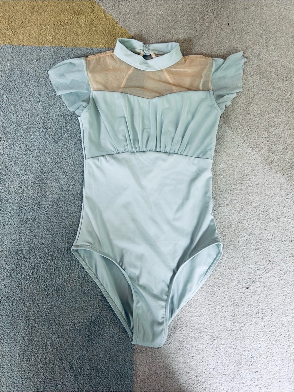 Light Mint Green One-Piece Leotard with Sheer Yoke